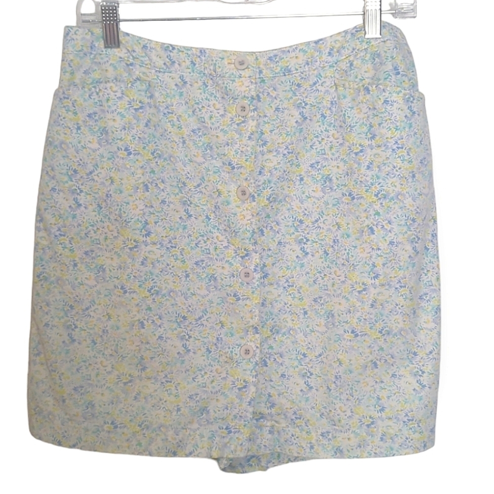 Liz Claiborne Button Front Bright Blue and Yellow Floral Skort Size 12